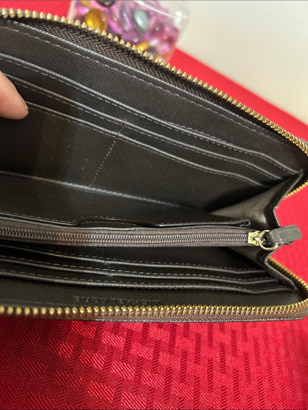 Michael Kors Brown Monogram Zip Wallet with Gold Plaque - Picture 3 of 6